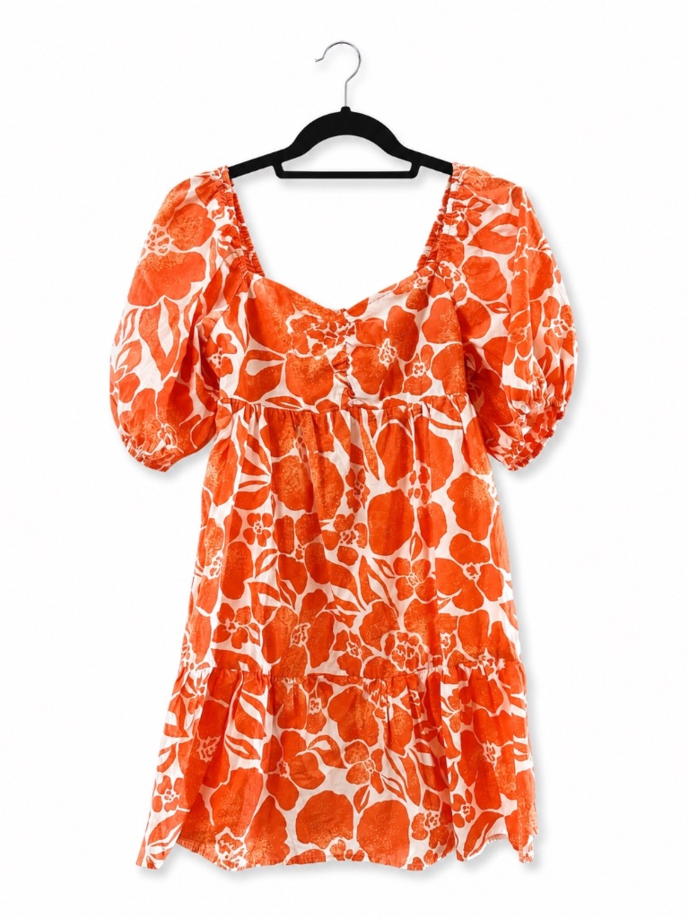 Billabong Be Mine Babydoll Mini Dress - Orange Crush Floral - Size Large